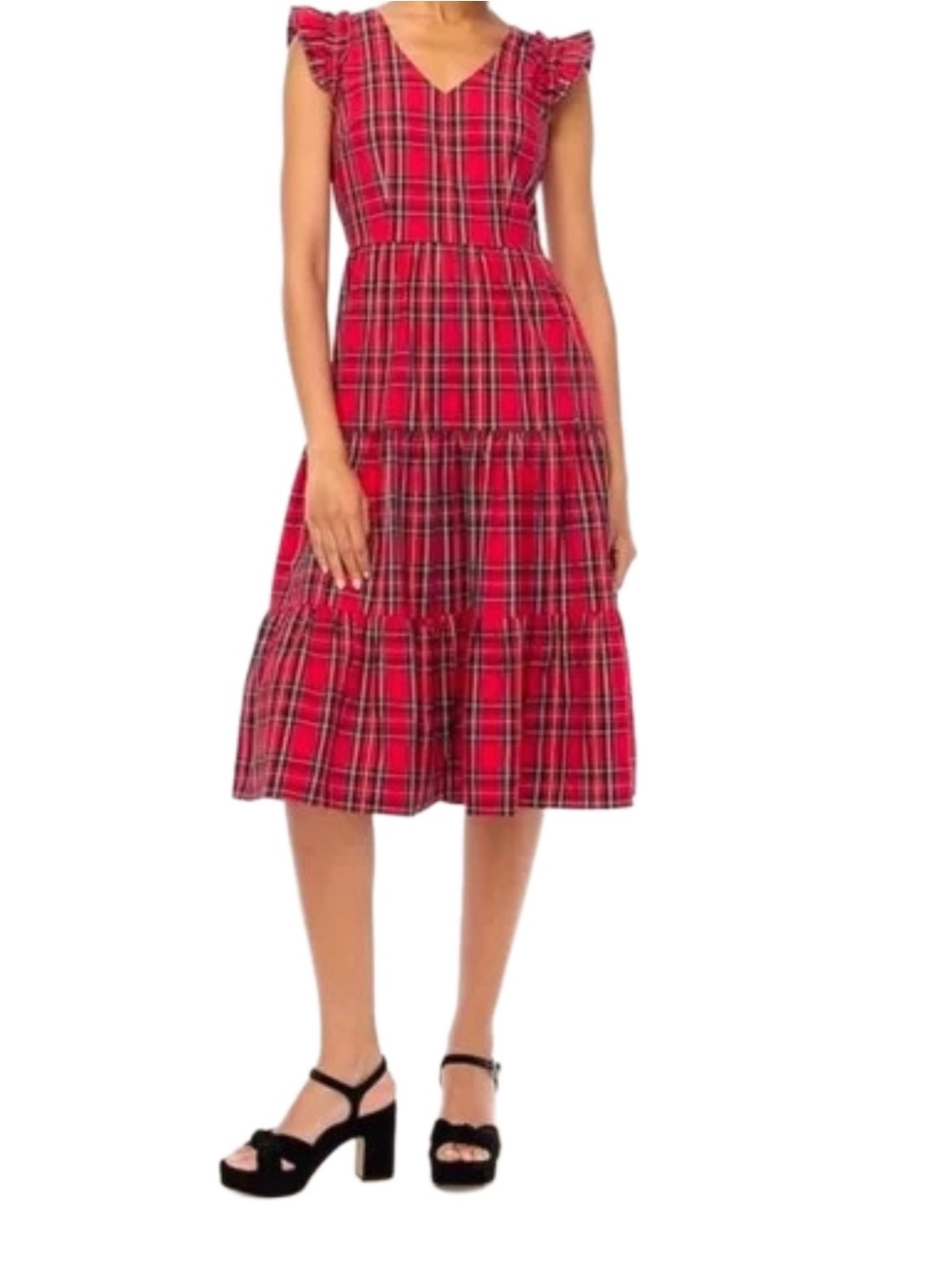 J. Crew Factory Tartan Flutter-sleeve Midi Dress NWT